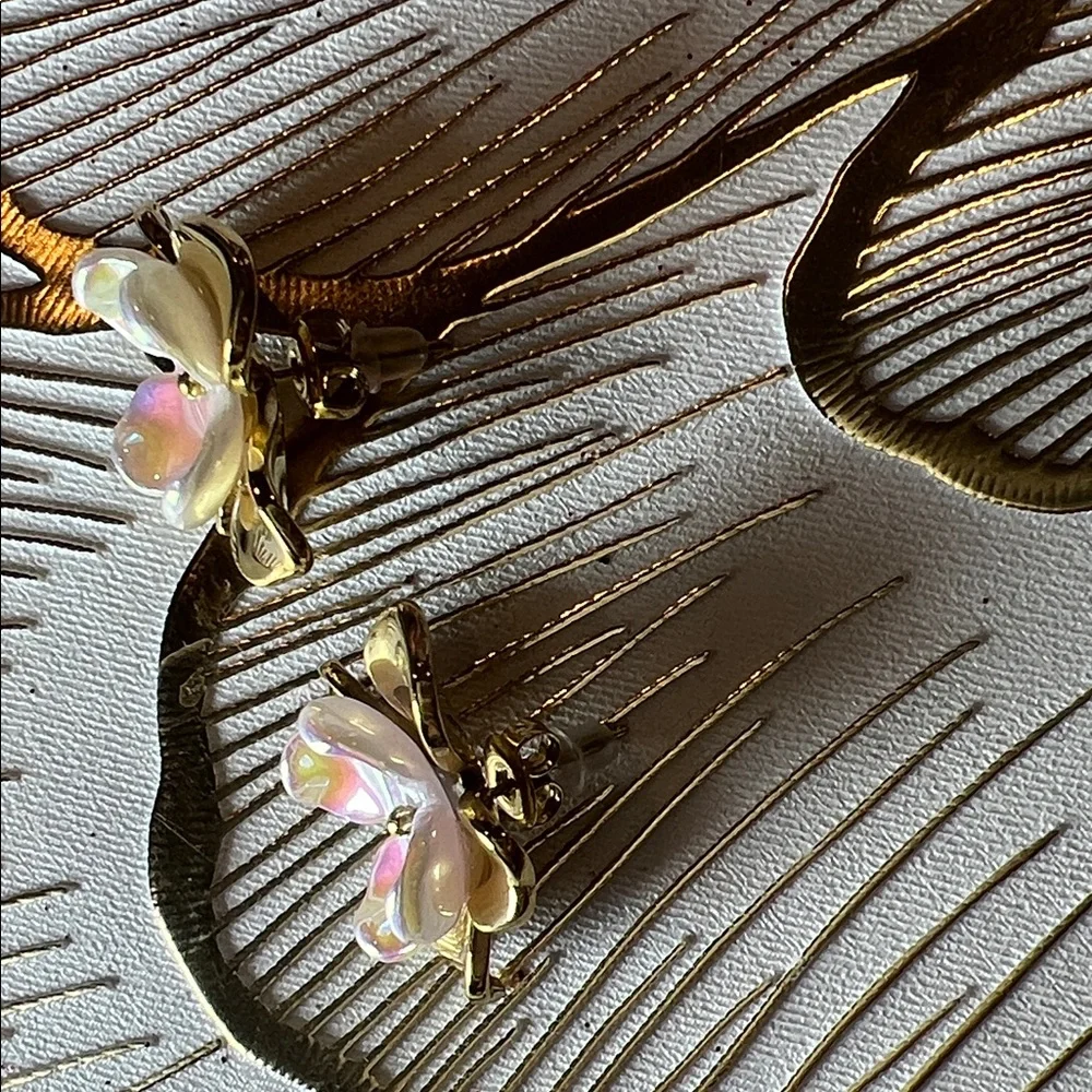 Elegant Gold and Iridescent Flower Earrings